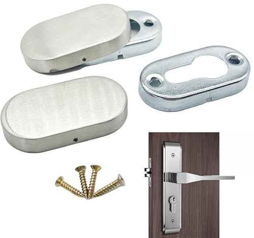 2 jeux Rosace Cylindre Cache Serrure Rosace de Protection Ovale en Acier Rosace cylindrique en acier Fabriqué en acier inoxydable mat pour Cylindre Profilé Portes Intérieures et Extérieures (Argent B)