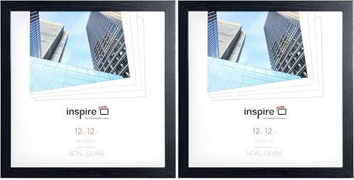 Hampton Frames OXFORD 12x12 (30x30cm) Black Square Picture Poster Photo Frame Plexi (Non-Glass) OXF1212NGX (Pack of 2)
