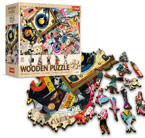 Trefl – Wooden Puzzles: In the world of music – 500+1 pieces, Wood Craft, Irregular Shapes, 50 Figures, Modern Premium Jigsaw puzzle, DIY, for adults and children from 12 years