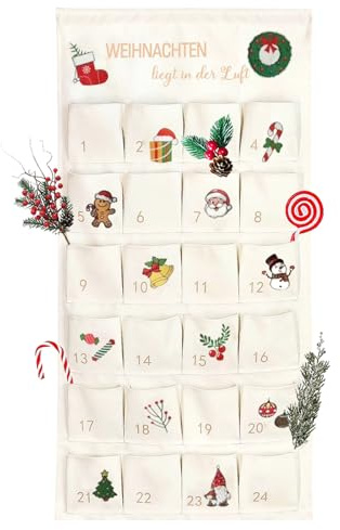 HERZWILD Adventskalender aus Stoff zum Befüllen Stoffbeutel zum selber Dekorieren - Geschenksäckchen - wiederverwendbarer Wandteppich Set (bunt-C)