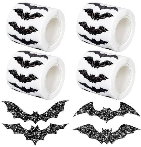 2000 Stück Halloween Sticker, Halloween Fledermaus Aufkleber, 3.2cm Glitzer Aufkleber Rolle, Fledermäuse Sticker, Halloweens Deko Outdoor Indoor, Halloween Dekoration Fledermaus für Fensterbilder