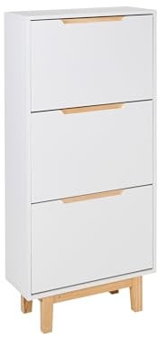 Beliani Shoe Storage Cabinet 3 Compartments MDF Engineered Wood White Sandfly
