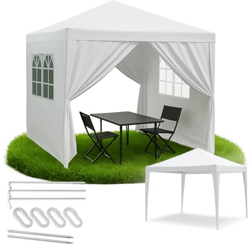 ZOLTA Pavillon Gartenpavillon Wasserdicht Weiß 290x290cm mit 4 Seitenwänden UV-Schutz Schnellaufbau Metallgestell für Garten Markt Event Party Festzelt Zelt Outdoor Überdachung Camping
