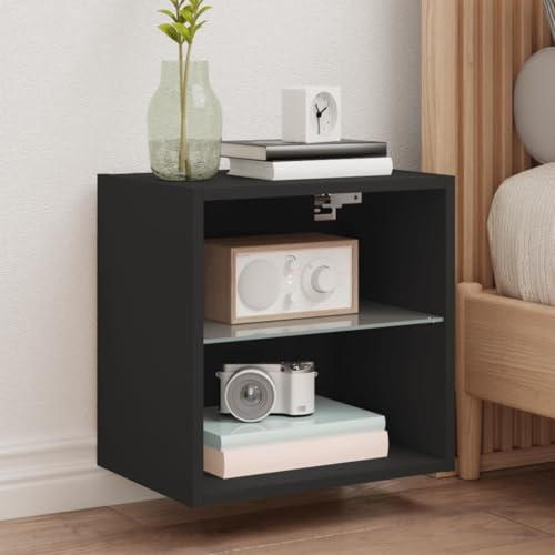 Mobili,Centri di intrattenimento e supporti TV,Comodino con luci LED Montato a parete Nero