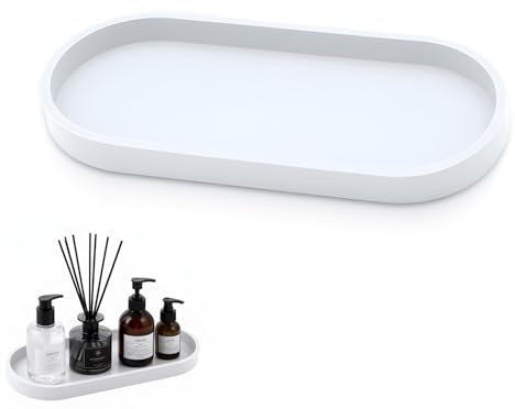 Zliger Cosmetic Tray, Bathroom Vanity Tray, Stone Oval Storage Tray, Handcrafted Bathroom Bathtub Kitchen Vanity Countertop Organiser, Suitable for Cosmetics, Perfume and Home Decor Items (White)