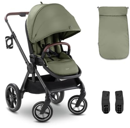 hauck Buggy mit Beindecke, XL Verdeck, Becherhalter, Comfort N Care Olive | große Gummireifen, verstellbarer Schieber, wendbarer Sitz UPF 50+ Liegeposition Geburt bis 22 kg/4 Jahre, Babyschalen-Adapter