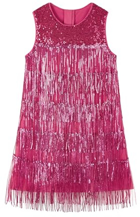 Miipat Abito con Frange di Paillettes per Ragazze, Vintage Scintillante Frangie Abiti Bambina Senza Maniche Bambini Vestito da Flapper per da Festival da Festa Danza