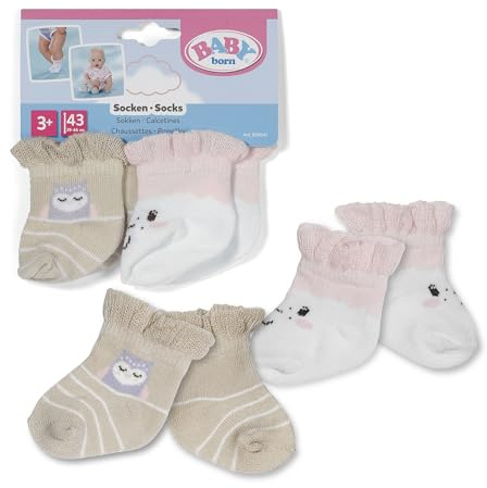 BABY born Socken, 2 Paar für 43 cm Puppen mit Schaf- und Eulenmotiv | 2 Paar Socken, Schaf- und Eulenmotiv, passend für 43 cm Puppen