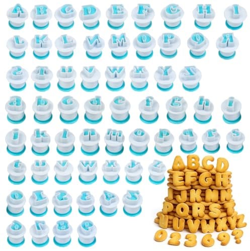 Vurixfo 62 Pcs Alphabet Cookie Cutter, Fondant Letter Cutters Plastic Letters Cutters Number Stamps Letter and Number Cutters for Fondant Icing Cake Decorating, DIY Baking Tools(A-Z, a-z, 0-9)