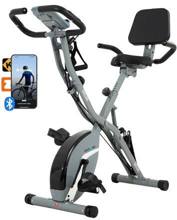 BARWING Stationary Exercise Bike for Home Workout, 5 IN 1 Foldable Indoor Cycling Bike for Seniors, 350LB Capacity, 16-Level Magnetic Resistance, Seat Backrest Adjustments Grey