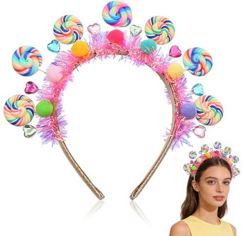Dermalyx Costume de Lollipop Regenbogen avec serre-tête et pendentif en bonbon, accessoires de cheveux pour Carnaval, serre-tête Lollipop et boucles d'oreilles, ensemble