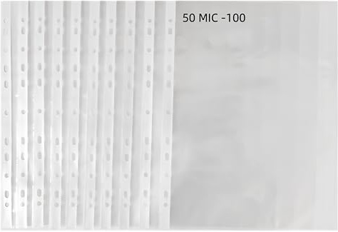 MIEGUIWOR 100 Piezas Fundas Plastico A4,Fundas Transparentes A4 (0.05mm,50 micras,50 micron,50μm),11 Agujeros para 2/3/4 Anillas Carpeta de Anillas para Documentos,Archivos,Oficina,Escuela(5C-100)