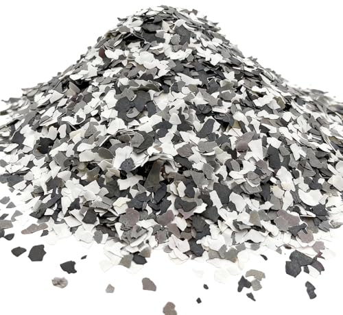 Betonfarbe Dekorative Bodenbeschichtung Flocken, 500G Dekorative Epoxidharz Farbchips Epoxy Flocken für Betonbodenbeschichtungen Wandfarbe Garage Wohnzimmer DIY Projekte (Weiß Schwarz Grau)