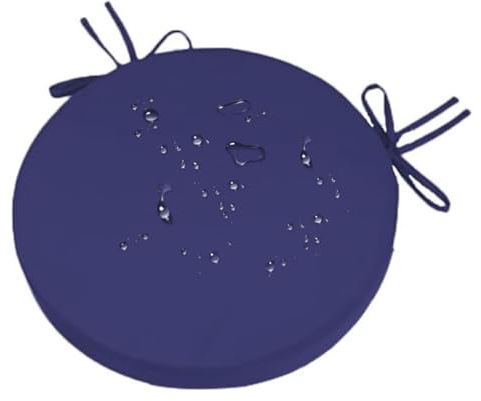 Sitzkissen Rund 35 cm Dunkelblau, 5 CM Dick Rutschfest Stuhlkissen Rund mit Bändern, Outdoor Wasserabweisendes Polyester Runde Sitzpolster, Sitzkissen Boden für Küche, Esszimmer, Garten und Café