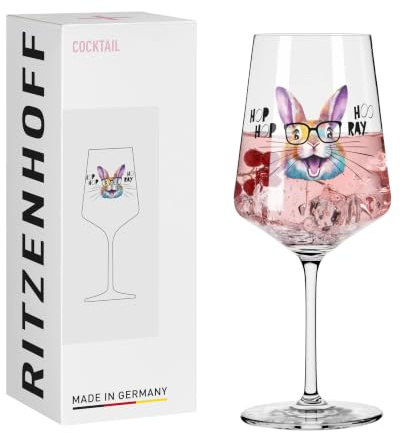 RITZENHOFF 8381001 Cocktailglas 544 ml, Ostern von Christine Kordes – mit fröhlichem Hasen-Motiv und Schriftzug „Hop Hop Hooray – Made in Germany