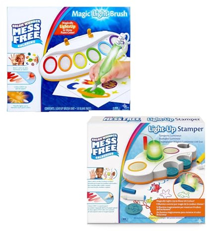 PRESTIGE & DELUXE Kit créatif pour enfants – Color Wonder Magic Light Brush + Set Stamper tampons lumineux, couleurs magiques sans taches, dessin créatif 3+ ans