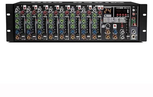 Rack Mount Audio Mixer with 9-Input Preamplifiers, USB/MP3/Bluetooth Playback, 24 Reverb Effects for Recording and Broadcast