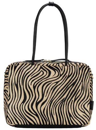 Jost Leder Schultertasche Umhängetasche mit Laptopfach Furry Zebra Bowling Bag Business Zebra mehrfarbig