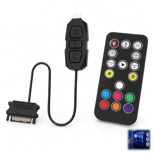 Controller ARGB con telecomando, controller RGB per ventola del PC, 5 V, 3 pin, con telecomando a 17 tasti, SATA alimentazione RGB, hub splitter, controllo per case PC, ventole, strisce LED