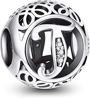NINGAN Charm-Anhänger, 925 Sterlingsilber, Motiv: Buchstabe des Alphabets, für Armbänder, kompatibel mit europäischen Armbändern