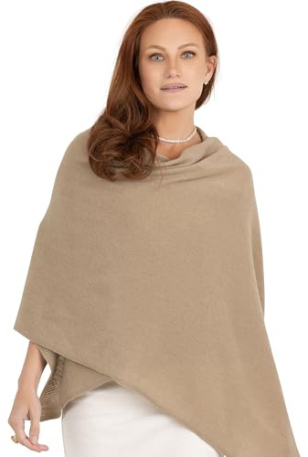 Velanio Cashmere 100% Cashmere Knitted Wrap Shawl Extra Scarf Stole Camel, Large