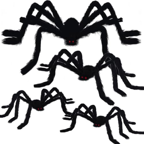 yosager Realistische riesige Spinnen für den Außenbereich, Halloween-Dekorationen, riesige, haarige, gruselige Halloween-Spinnenrequisite, Schwarze gruselige Spinne für Innenhaus, Außenbereich,
