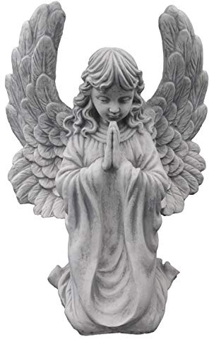 gartendekoparadies.de Engel Statue mit Flügel Grabengel, Grau, 54 cm, 20 kg | Steinfigur, Frostsicher, Steinguss, Für Außenbereich