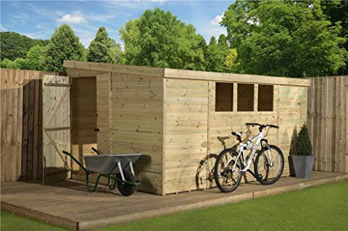 EMS Retail Empire 3000 Pent Garden Shed 10X6 PRESSURE TREATED T&G 3 LOW WINDOWS DOOR LEFT END