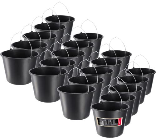 KADAX 20 Stück Baueimer, 12l, Mörteleimer aus Kunststoff, Wassereimer für Garten, Baustelle, schwarzer Eimer, Stabiler Zementeimer, Mörtelkübel, Putzeimer, Maurerkübel (20)