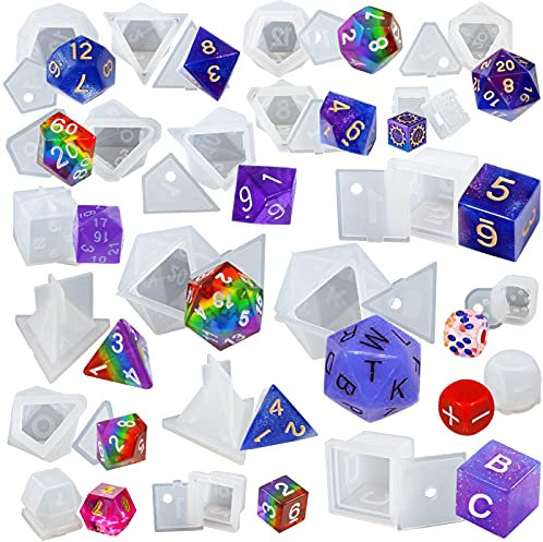 FUNSHOWCASE Rollenspiel Würfel Silikonform Buchstaben Zahlen Epoxidharz Gießformen 20st Set D4 D6 D8 D10 D12 D20 D24
