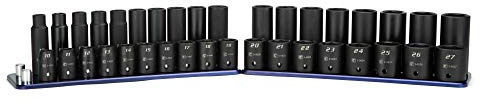 Capri Tools 1/2 in. Drive Shallow and Deep Impact Socket Set, Metric, 10 to 27 mm, 36-Piece with Billet Aluminum Socket Rail (CP55000-36MSDR)