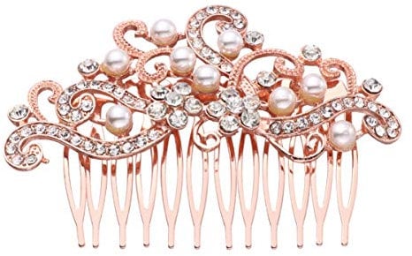 Lurrose Bridal Veil Wedding Hair Side Comb Vintage Bridal Hair Comb Hair Pieces Hair Accessory for Women (Rose Gold) Bridal Hair Clip