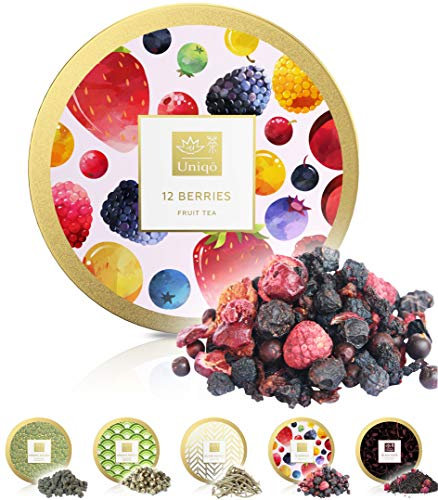 Tea Uniqo® 12 Beeren Früchtetee lose - zarte Aromen für Teegenuss vom Feinsten | Natürlicher Früchtetee in edler Geschenkdose | Glutenfrei - Laktosefrei - Vegan - Ohne Zusatzstoffen (12 Beeren)
