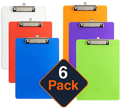 KAHEIGN 6Pcs Klemmbretter A4 Kunststoff Klemmbrett Schreibbrett mit Metalklemme und Aufhängeose, Robust Papierhalter Clipboard DIN A4 Schreibblock (31.5 x 22.5cm)