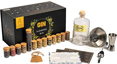 Luxury Gin Making Kit with Cocktail Set: Gin Kit includes 13 Unique Gin Botanicals - Make Your Own Gin in 48h with the Gin Infusion Kit. Gin Gifts for Woman & Men - Ideal Gin Gift Set