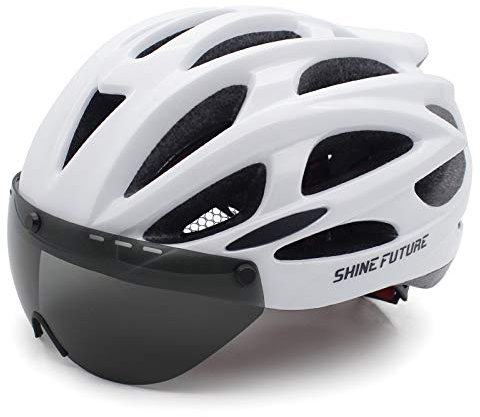Fahrradhelm Herren Damen Kletterhelm Erwachsene Fahrrad Zyklus Helm Magnetischer Visier-Schutzbrille mit LED-Rücklicht Verstellbar Radhelm(57-61cm)
