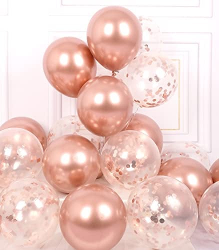 AULE Palloncini Oro Rosa Metallizzati: 42 Pezzi 30cm Rosa Gold Palloncini Coriandoli Rosa Antico Cromati Lucido in Lattice Bambina Compleanno Matrimonio Addio al Nubilato Decorazioni