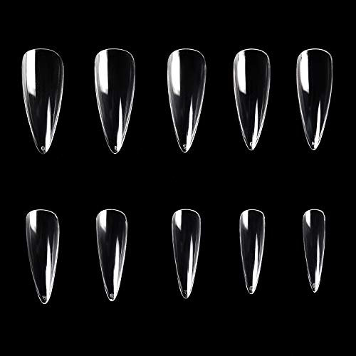 KADS 500pcs Stiletto Nail Tips Press on Nails Fake Nails Full Cover Acrylic Nails False Tips 10 Sizes (Short Stiletto, Transparent)