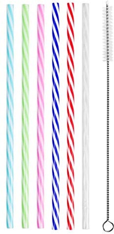 HEKU 24 Mehrweg-Trinkhalme, 23cm lang, 7mm Ø I Inklusive Reinigungsbürsten I Spülmaschinenfest I Geliefert in sechs trendigen Farben I Stabiler Kunststoff, Dunkelblau,rot,weiß