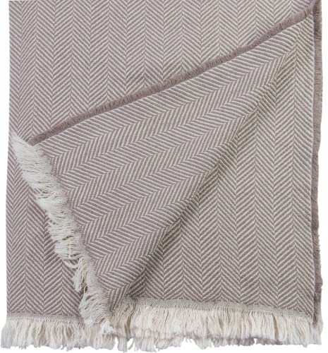 Fischgrat Baumwolldecke Light Cotton, Plaid mit kurzen Fransen 140x200cm, Decke 100% Baumwolle, Wohndecke, Kuscheldecke, Tagesdecke, Sofadecke (Ecru-Creme)