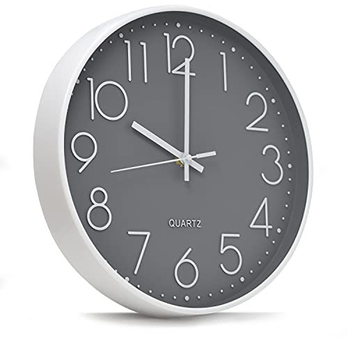 joeji's Kitchen Schöne Wanduhr 30cm - Grau Ohne Tickgeräusche - Küchenuhr Schlafzimmer Salon Wand Uhr