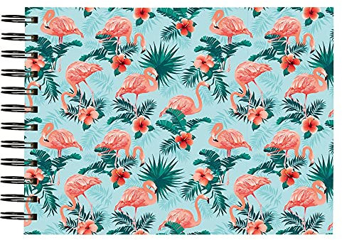 Exacompta 16702E FLAMINGO Spiral-Fotoalbum 50 Fotos 50 weiße Seiten Format 23x16 cm glänzender laminierter Einband rosa Flamingo-Druck FSC®-zertifiziert
