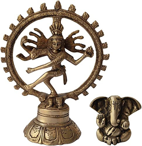 Statue aus Messing, tanzender Shiva Natraj, Gott des Tanzes, mit kleinem Ganesha-Geschenk