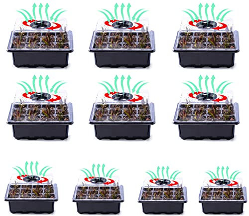 KDXYSL 10 Pièces Mini Serre pour Plantes,Interieur Serre de Jardin pour Semis avec Évents, Bac à Semis Plateaux à graines 12 Trous pour la Germination des graines et la pépinière