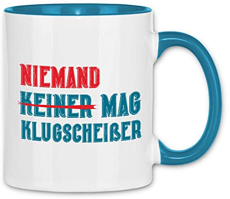 wowshirt Tasse Niemand Keiner Mag Klugscheißer Grammatik Besserwisser Schlauberger Deutsch-Lehrer, Farbe:White - Light Blue