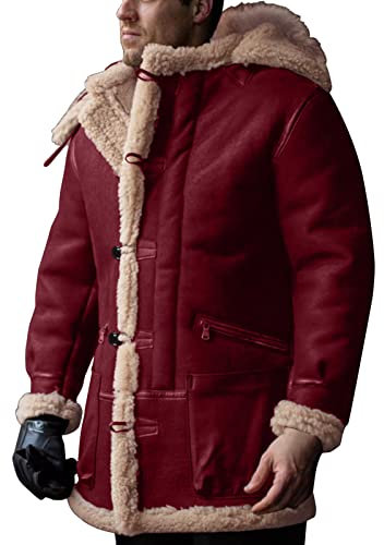 Lang Herrenjacke Herren Winter Verdicken Bomberjacke Revers Lammfell Schaffell Lederjacke Männer Winter Leder Winterjacke