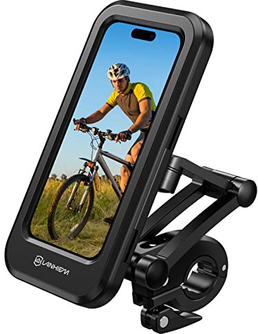 Lanhiem Porta Cellulare Moto, Universale Porta Cellulare da Bicicletta Impermeabile con Rotazione a 360°, Porta Cellulare Bici Toccare ID Viso ID Compatibile con Smartphone da 5,5a 6,8 (Nero)