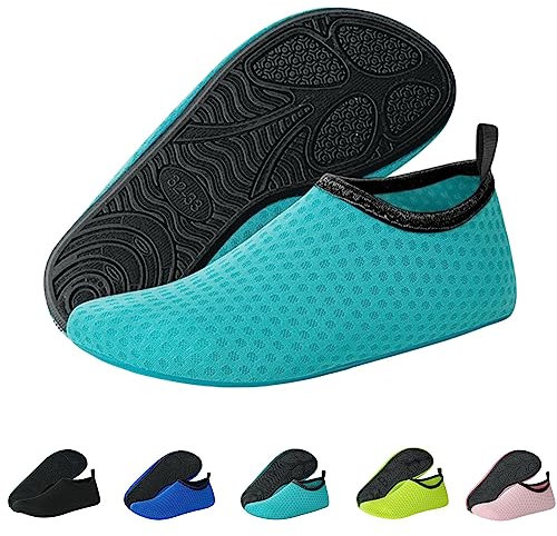 Sfit Badeschuhe Damen Wasserschuhe Kinder Schwimmschuhe rutschfest Aquaschuhe Leicht Barfussschuhe Schnelltrocknend Strandschuhe Breathable Gr.22-45(Aquamarinblau,38/39 EU)
