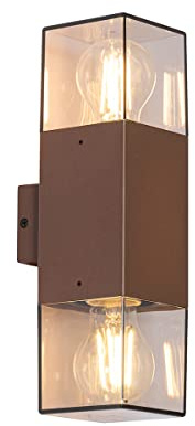 Qazqa Industrie außen Up and Down Wandleuchte, Außenlampe, Wandlampe für den Garten - Denmark - Rostbraun, Landhausstil, max. 15W, Geeignet für LED, 8.5cm, IP44, 2-flammig