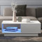 Merax Table Basse avec Plateau en Verre, Table de Salon Moderne avec tiroirs, Table d'appoint multifonctionnelle avec Plusieurs espaces de Rangement, pour Chambre et Bureau, Blanche, 99 x 55 x 32 cm